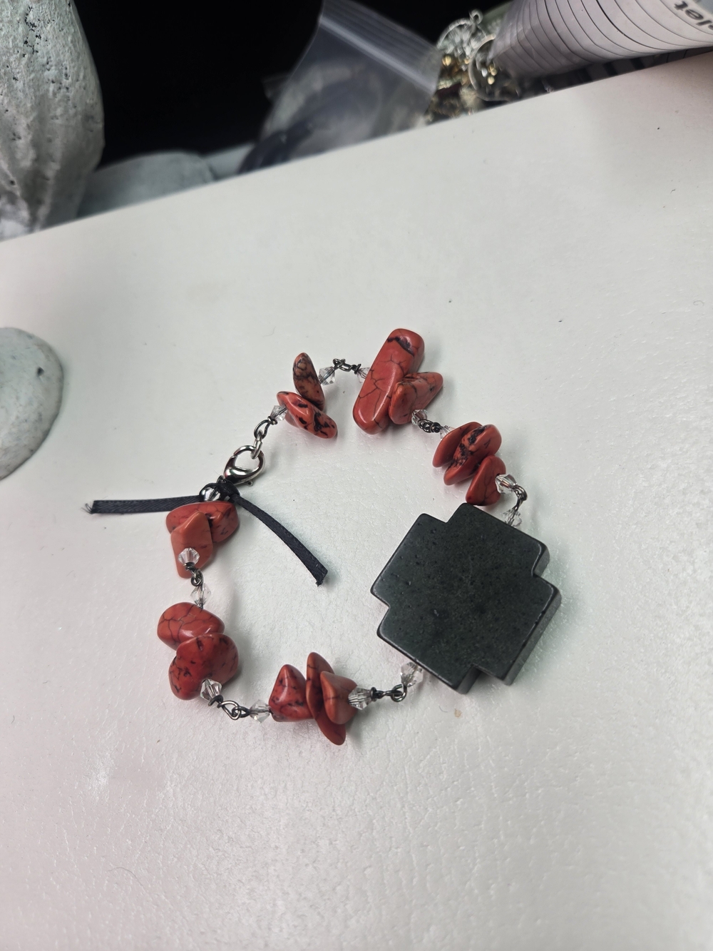 Inca Cross (Chakana)  made from materials like soapstone or obsidian Bracelet
